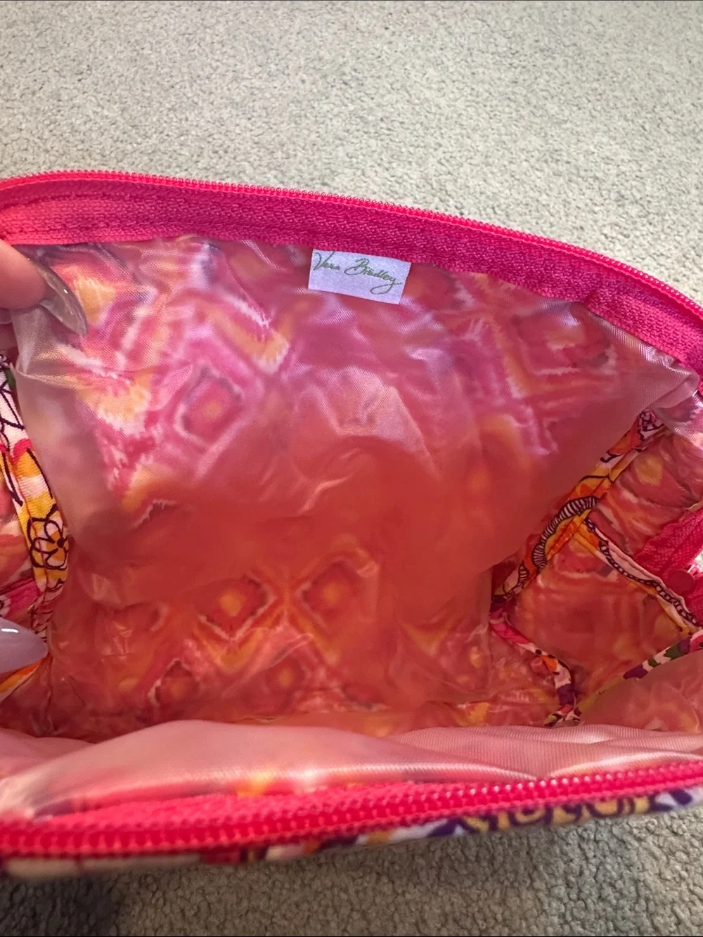 Vera Bradley Pink Floral Quilted Cosmetic Bag with Multicolor Blooms
